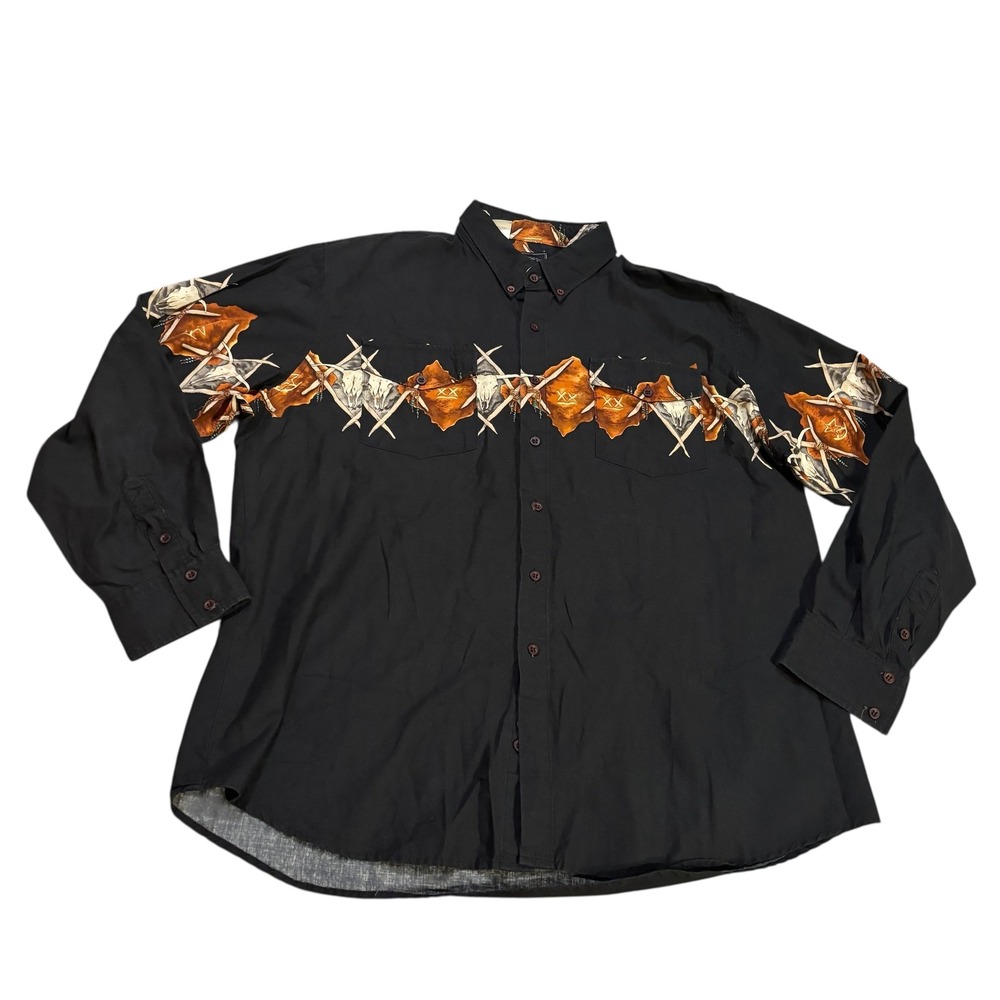 Roper Mens 2XL Western Shirt Long Sleeve‎ Bull Skull Cowboy Aztec Print
